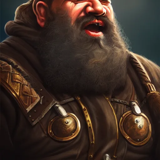 Image similar to portrait painting of a dwarven biker, sharp focus, award - winning, trending on artstation, masterpiece, highly detailed, intricate. art by merwild and ernesto irawan