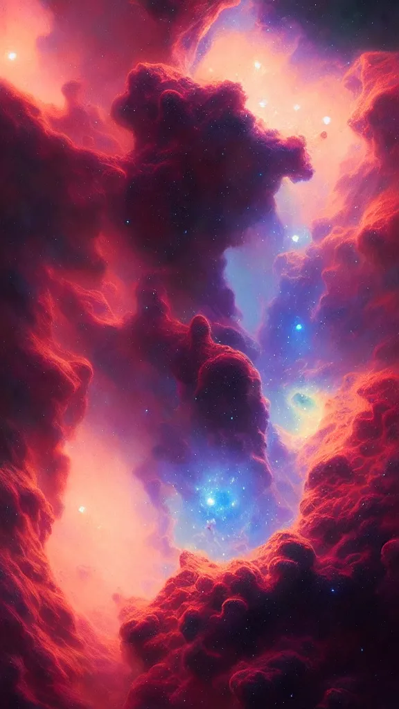 Image similar to psychedelic transcendent puffs! of smoke, space, supernova, nebulae, pillars of creation, enlightenment, high contrast lighting, highly detailed, concept art, art by collier, albert aublet, krenz cushart, artem demura, alphonse mucha