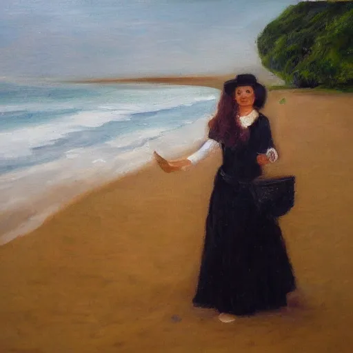 Image similar to a portrait of a woman on an english beach by nine leen