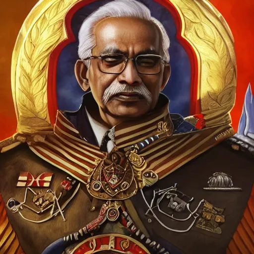 Image similar to Portrait of indian prime minister narendra moodi as the emperor of humanity from warhammer 40k made by stanly artgerm lau, wlop, rossdraws, james jean, andrei riabovitchev ,marc simonetti