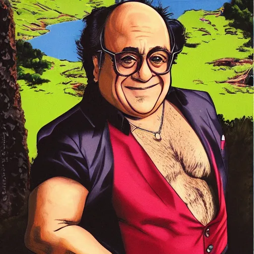 Image similar to a portrait of danny devito posing in a scenic environment by hirohiko araki, jojos bizarre adventure, trending on artstation