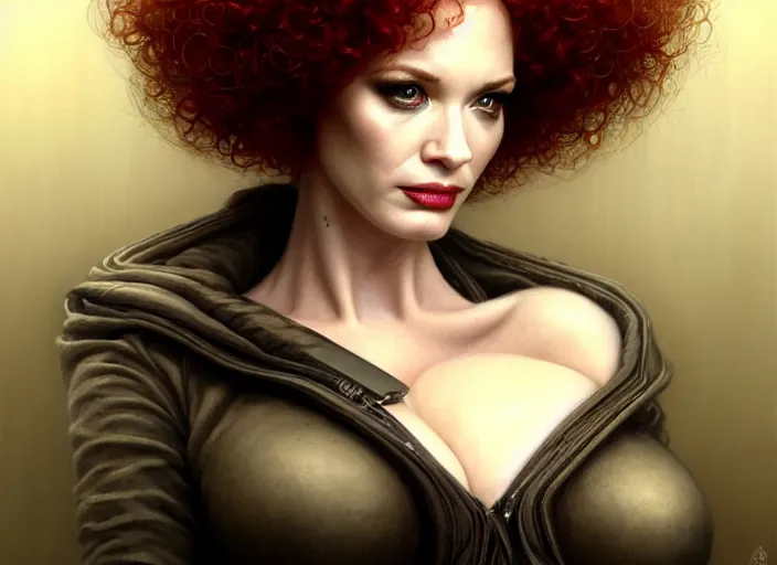 Image similar to portrait shot of christina hendricks in bladerunner wearin a cyberpunk costume, intricate, elegant, highly detailed, centered, digital painting, artstation, concept art, smooth, sharp focus, illustration, artgerm, tomasz alen kopera, peter mohrbacher, donato giancola, joseph christian leyendecker, wlop, boris vallejo