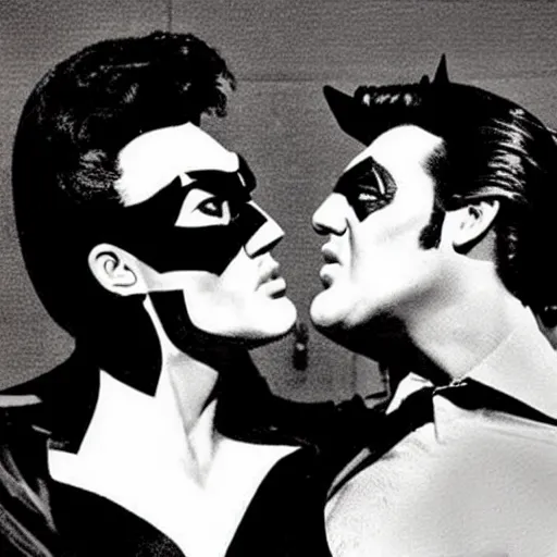 Image similar to elvis kissing batman