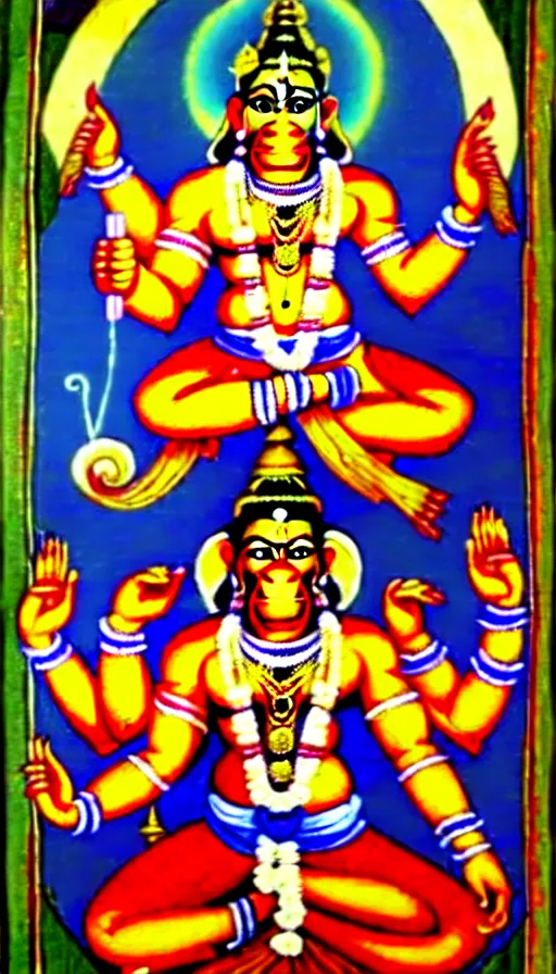 Image similar to hanuman gets together with the gods of the vedic culture of india against the background of the universe