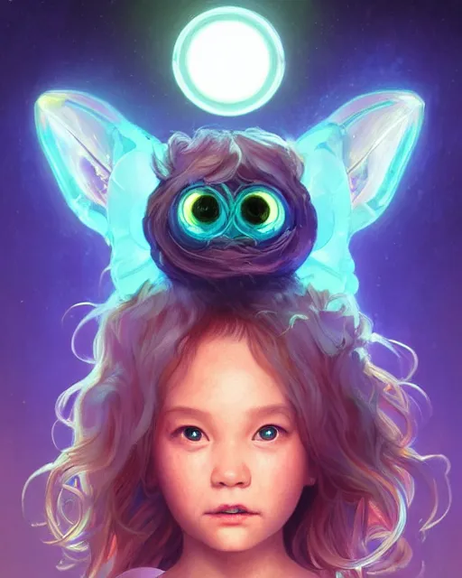 Prompt: three quarters portrait of a cute bioluminiscent baby creature with big glowing eyes, highly detailed, digital painting, cinematic, hyper realism, dark retrowave, art by Stanley Lau and Artgerm and magali villeneuve and Alphonse Mucha, artstation, octane render, cgsociety