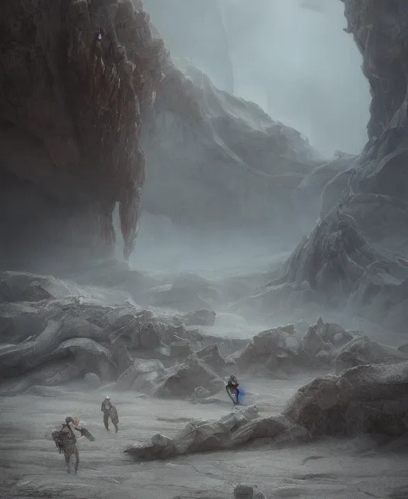 Prompt: surreal epic, masterpiece, romantic prometheus white } base, ancient ochre palette, impossible architecture by ruan jia, mecha floor, futuristic, blame, white architecture in the beach in iceland, foggy, highly detailed, digital painting, arstation, concept art, hyperealistic octane render, unreal engine
