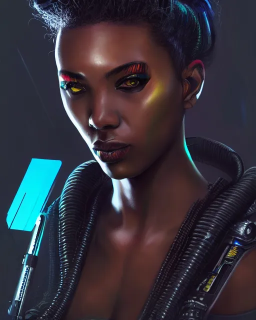 Image similar to cyberpunk realistic black female artist creating art on her computer, artstation trends, sci fi concept art, highly detailed, intricate, sharp focus, digital art, 8 k,