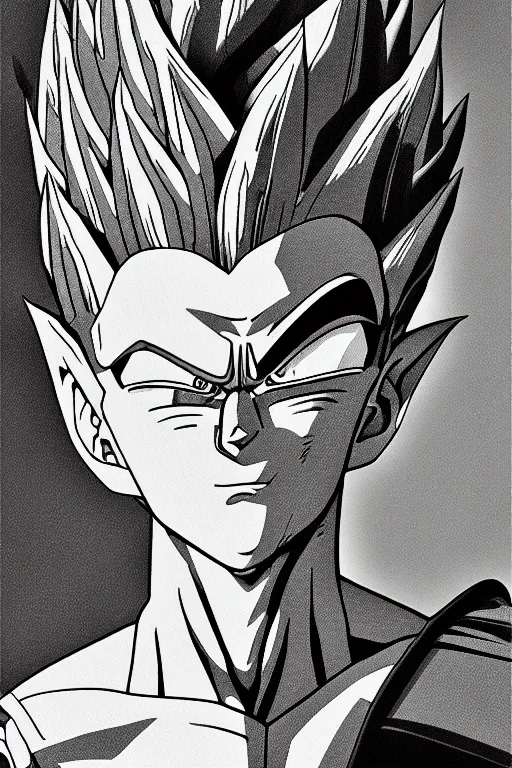 Image similar to prince vegeta, portait, grayscale photography, simple shading, very detailed, dynamic lighting, 4 k 🎨🖌