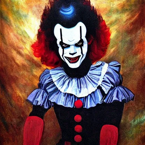 Image similar to portrait of pennywise mixed with batman by abbey edwin austin