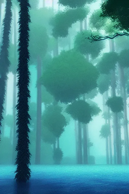 Prompt: sea blue forest, moody, realistic, Studio Ghibli 8k