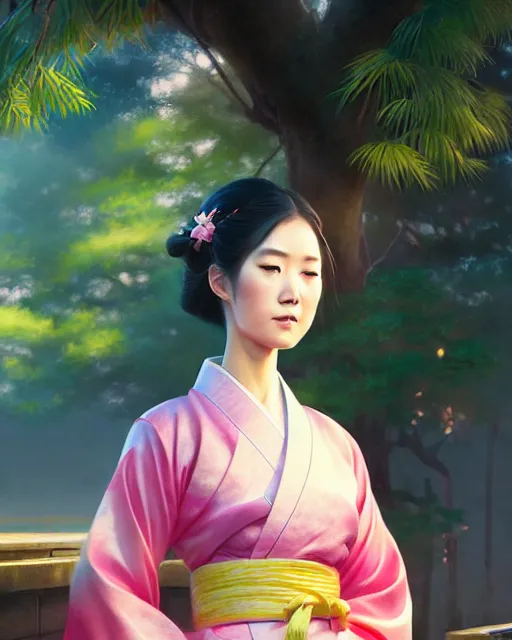 Image similar to a beautiful okinawa girl wear elegant yukata in festival | | summer night, realistic shaded, pleasant face, good looking, fine details, 4 k realistic, cryengine, realistic shaded lighting poster by greg rutkowski, magali villeneuve, artgerm, jeremy lipkin and michael garmash and rob rey