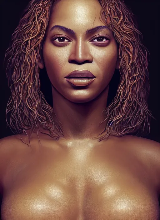 Image similar to beyonce, au naturel, hyper detailed, digital art, trending in artstation, cinematic lighting, studio quality, smooth render, fluorescent skin, unreal engine 5 rendered, octane rendered, art style by klimt and nixeu and ian sprigger and wlop and krenz cushart