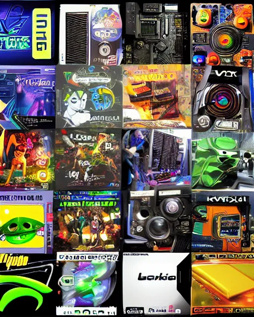 Image similar to 90s 2000s graphic card boxe box art 90s 2000s y2k futuristic cheesy metallic alien cgi motion blur voodoo graphics cyborg pc gaming liquid silver millennium nvidia ati elsa hercules prophet