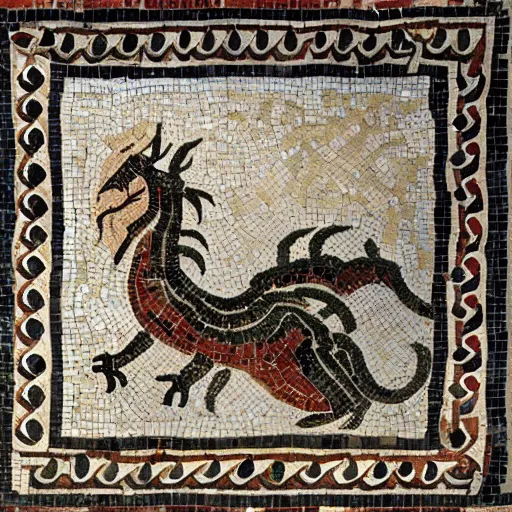 Image similar to a beautiful roman mosaic of a welsh dragon, england, circa 2 0 0 ad