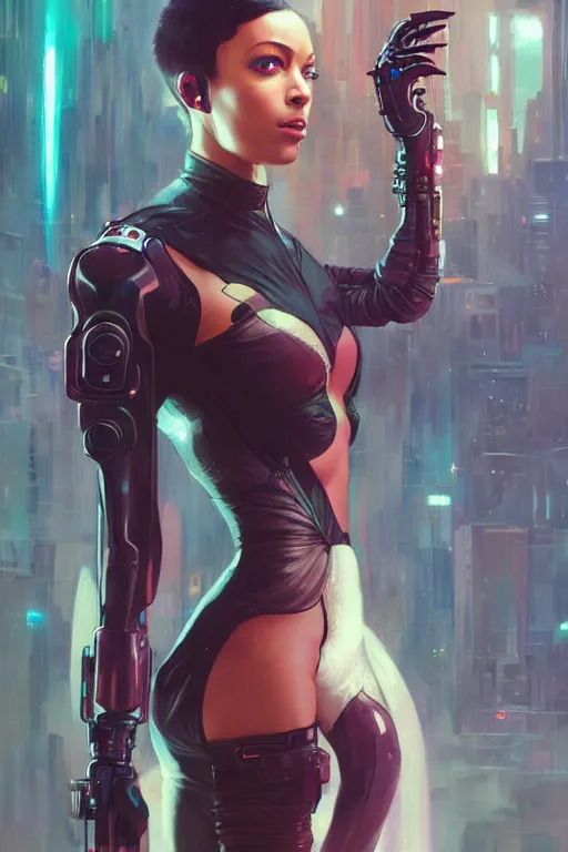 Image similar to cyberpunk Normani as aeon flux profile picture by Greg Rutkowski, dynamic pose, intricate, futuristic, fantasy, elegant, by Stanley Artgerm Lau, greg rutkowski, thomas kindkade, alphonse mucha, loish, norman Rockwell,