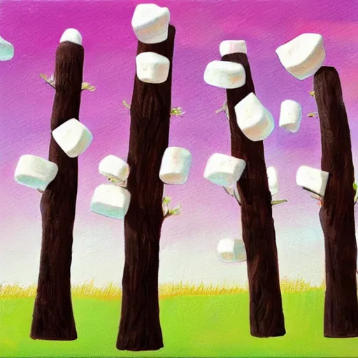 Image similar to marshmallow trrees, dreamy art