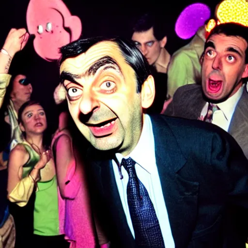 Image similar to mr. bean on a rave, club photography