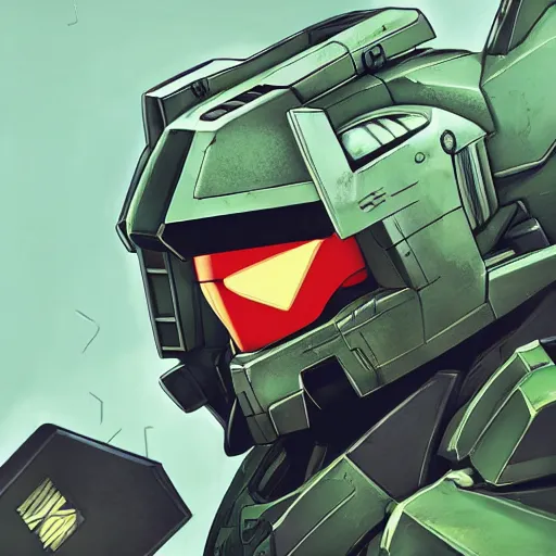 Image similar to portrait of master chief as a gundam pilot, with an intricate, detailed, urban inspired hiphop afro futuristic helmet, vector behance hd jesper ejsing, rhads, makoto shinkai, lois van baarle, ilya kuvshinov, rossdraws, hd, 3 2 k, ilya kuvshinov, gustav klimt