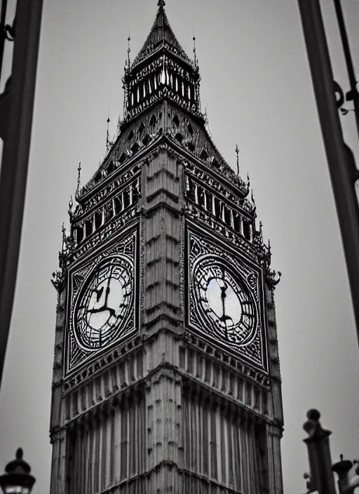 Prompt: big ben in brutalist style, cold, artistic photography