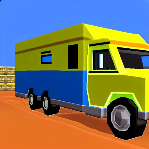 Image similar to breaking bad winnebago driving minigame, nintendo 6 4 screenshot, low poly, aliased