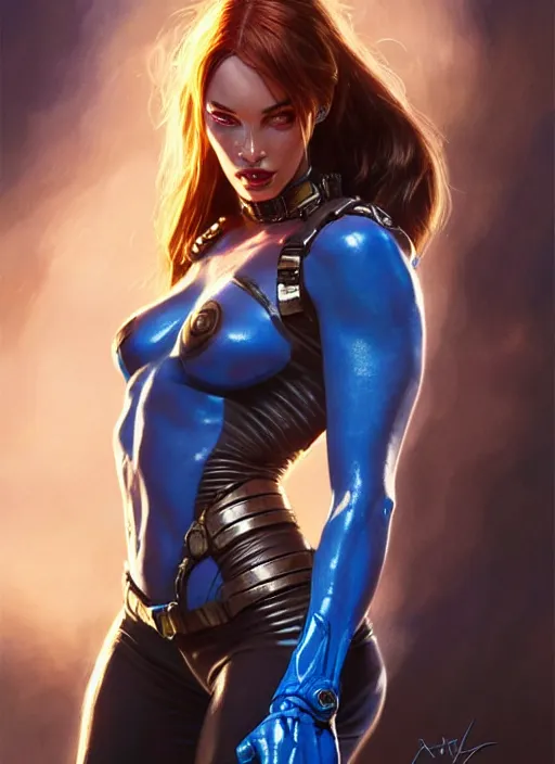 Prompt: portrait of apex legends megan fox as mystique from x - men, intricate, elegant, glowing lights, highly detailed, digital painting, artstation, glamor pose, concept art, smooth, sharp focus, illustration, art by artgerm and greg rutkowski, artey freytag