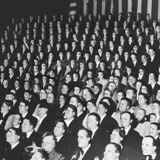 Image similar to Photo of crowd at 1944 opera shows one person who clearly doesn't belong