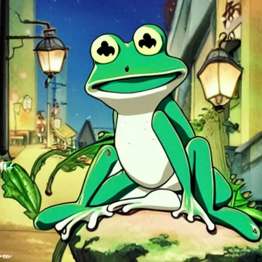 Image similar to cute frog themed bar anime key art studio ghibli,