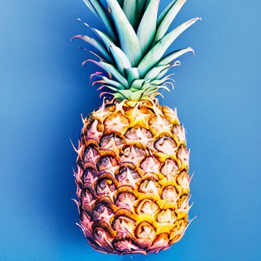 Image similar to a pineapple colored with pastel pink, pastel blue and white,