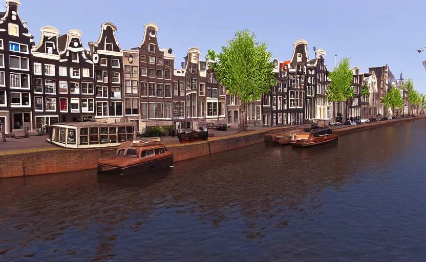 Image similar to Amsterdam in the style of GTA V, unreal engine