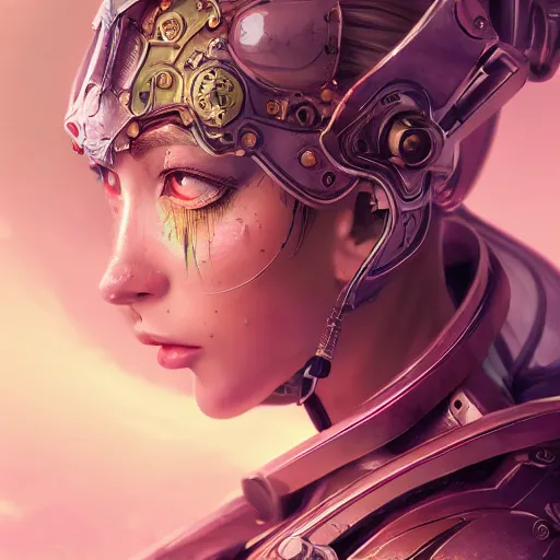 Image similar to studio portrait of lawful good colorful female holy mecha paladin absurdly beautiful, elegant, young sensual graceful woman, ultrafine hyperrealistic detailed face illustration by kim jung gi, irakli nadar, intricate linework, sharp focus, bright colors, matte, octopath traveler, final fantasy, unreal engine highly rendered, global illumination, radiant light, intricate environment