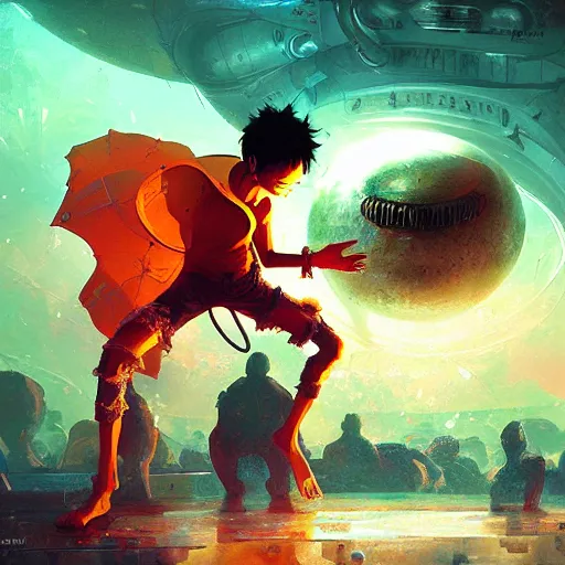 Image similar to alien luffy, thief, photography, by isaac asimov and marc simonetti by greg rutkowski, by wlop