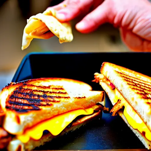 Prompt: a grilled cheese sandwich fighting a taco, in heaven