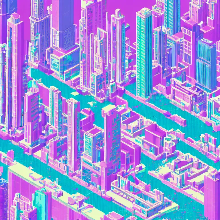Prompt: vaporwave city, # pixelart