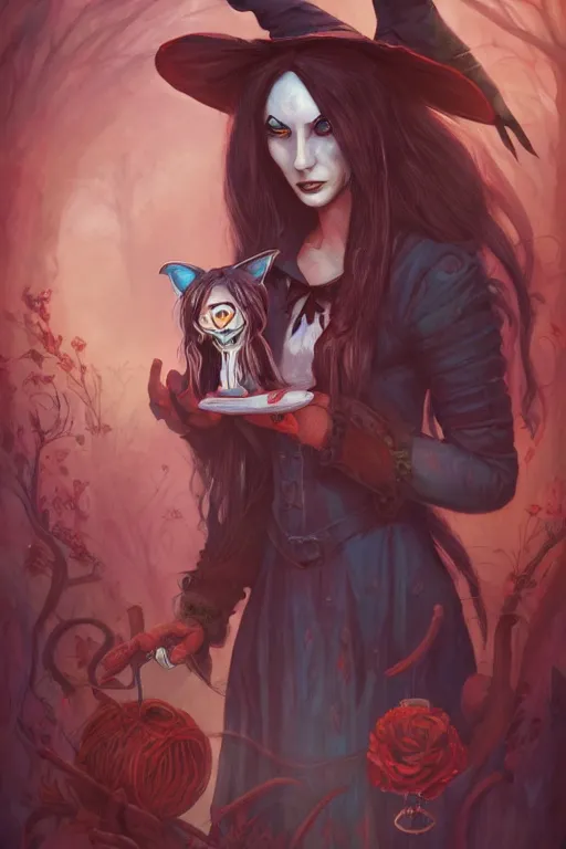 Image similar to portrait of a witch, american mcgee's alice, sharp focus, artstation, trending, by julie dillon, luis melo, tyler miles lockett, lei jin, hong lei, ken wong, adam narozanski, joy ang