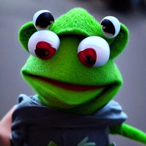 Prompt: “ kermit the frog joining a street gang ”