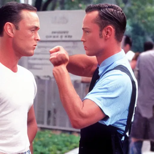 Image similar to forrest gump punching chet hanks in the jaw