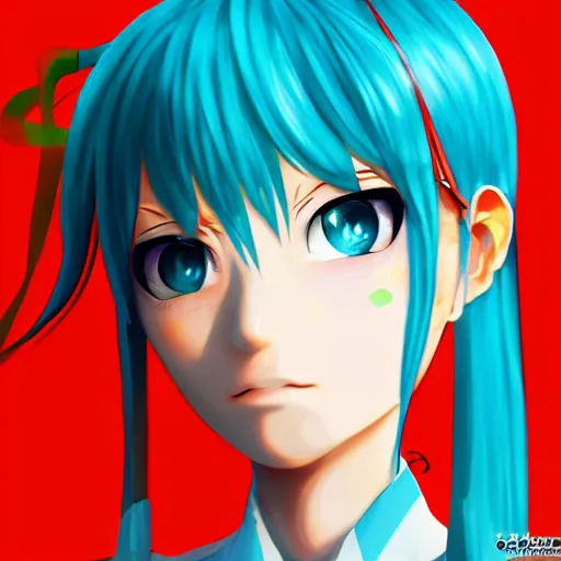 Image similar to hatsune miku, extreme close-up, trending on artstation