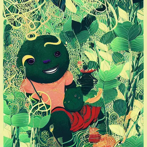 Prompt: disco diffusion painting of teemo in the jungle by victo ngai, masterpiece, contest award winner