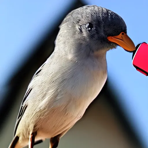 Image similar to A photograph of a bird wearing headphones and speaking into a microphone