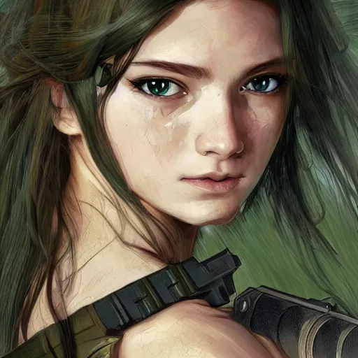 Prompt: soldier girl, green eyes, ground explosion, anime style, long hair, hair down, symmetrical facial features, under heavy fire, hyper realistic, pale skin, 4 k, rule of thirds, extreme detail, detailed drawing, trending artstation, hd, fantasy, d & d, realistic lighting, by alphonse mucha, greg rutkowski, sharp focus, backlit, war