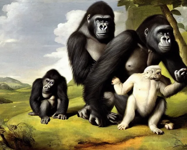 Image similar to gorilla family by pieter claesz