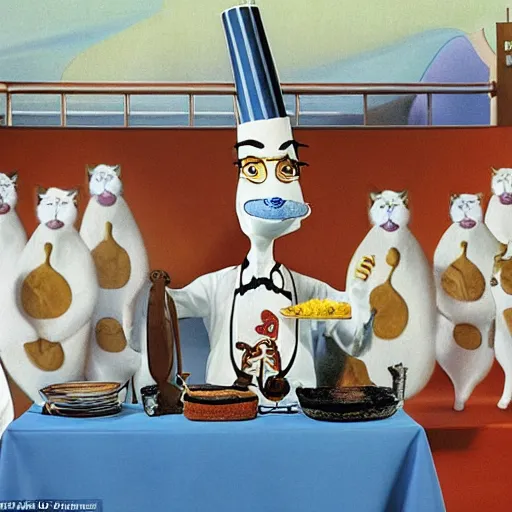 Image similar to anthropomorphic cats chef competing at the Masterchef TV show, by Salvador Dali