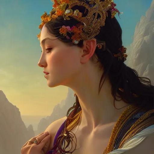 Prompt: perfectly - centered portrait of a goddess, beautiful, gorgeous, cute, amazing, highly detailed, professional digital painting, unreal engine 5, photorealism, hd quality, 8 k resolution, cinema 4 d, 3 d, cinematic, art by artgerm and greg rutkowski and alphonse mucha and loish and wlop