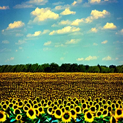 Image similar to field of sunflowers with one standing taller than the rest, in the style of van gogh