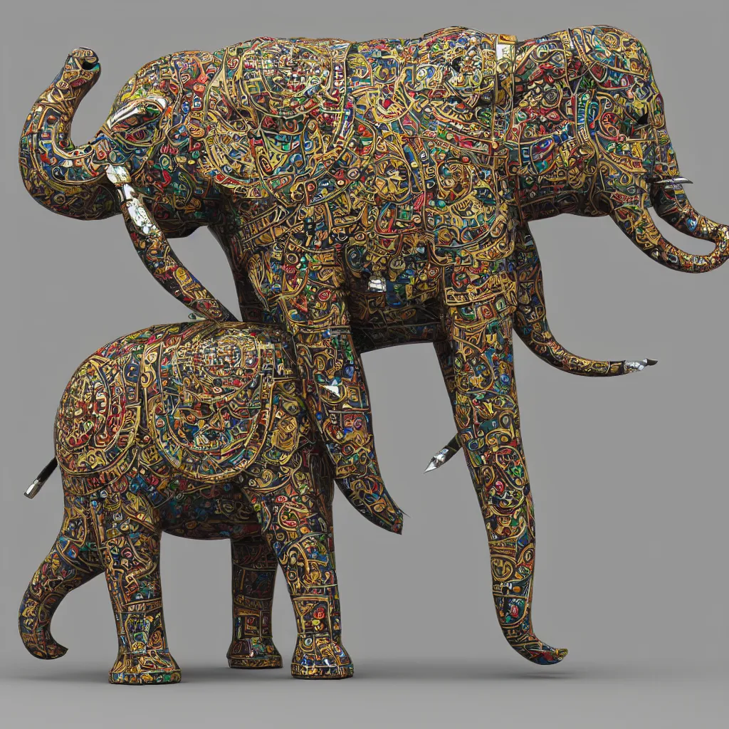 Prompt: 3 d render of a beautiful decorated robotic elephant