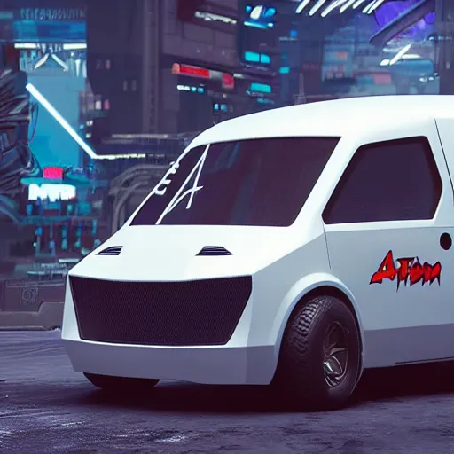 Image similar to cyberpunk alien concept of the a - team van, futuristic look, highly detailed body, very powerful, photorealistic camera shot, crisp quality and light reflections, unreal engine 5 quality render