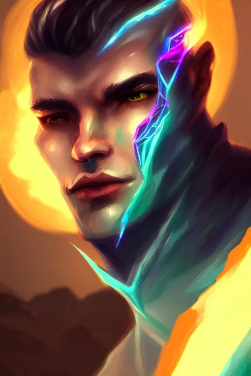 Image similar to a human elemental sorcerer, mountainous setting, colorful magic effects, male, white skin, portrait, old, sharp focus, digital art, concept art, trending on artstation, dynamic lighting, by emylie boivin