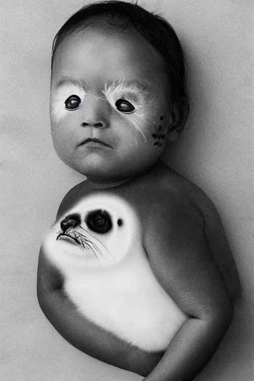 Image similar to “baby harp seal with face tattoos, portrait by Lee Jeffries”