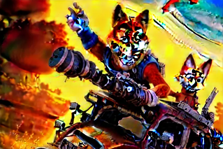 Image similar to nick wilde, heavily armed and armored facing down armageddon in a dark and gritty reboot from the makers of mad max : fury road : witness me