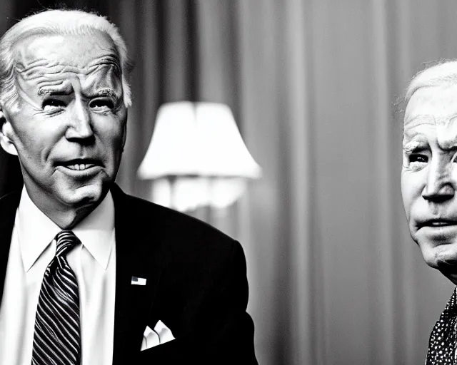 Image similar to president joe biden face to face with president joe biden, nikon 3 5 mm, photograph